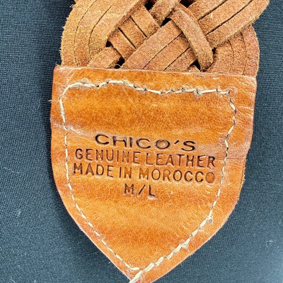 Chicos Genuine Leather Woven Belt Silver Turquoise Flower Buckle Womens sz M L - Picture 8 of 10